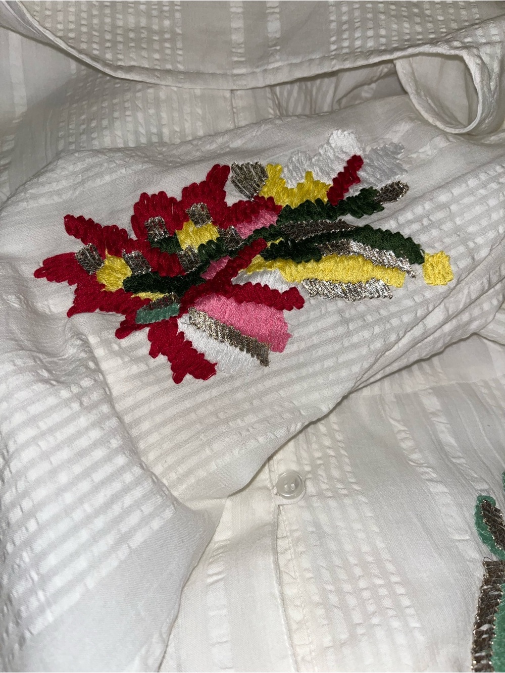 POL L White Button-Up Dress with Colorful Floral Embroidery - Picture 4 of 7